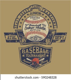 Vintage Baseball Vector Artwork For Boy Sport Wear, Grunge Effect In Separate Layer