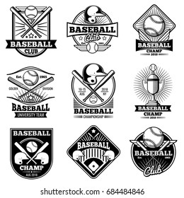 Vintage baseball vector labels and emblems. Baseball label design for school league illustration