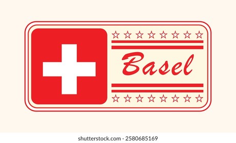 Vintage Basel Nameplate with Swiss Flag Design