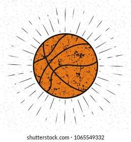 Vintage basket ball with sunburst on grunge background