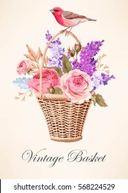 Vintage basket with flowers