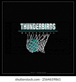 Vintage Basketball, BB, Hoops, Team, Game, Player, Sport, Thunderbird, Spirit, School Spirit, Net, Basketball Emblem