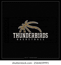 Vintage Basketball, BB, Hoops, Team, Game, Player, Sport, Thunderbird, Spirit, School Spirit, Net, Basketball Emblem