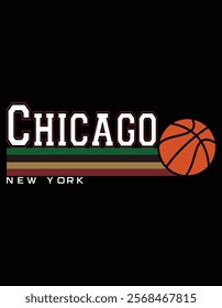 Vintage Basketball Chicago City Retro Stripes