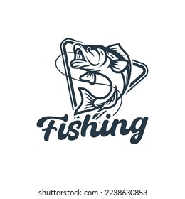 Vintage Bass Fishing Symbol Logo Design