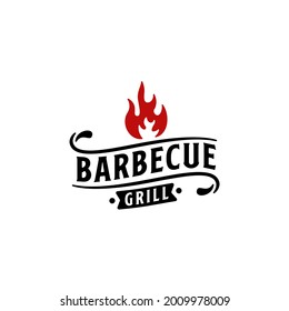 Vintage BBQ Barbecue Grill Label Logo Design