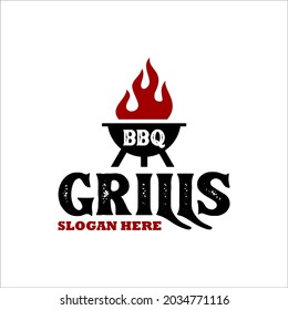 Vintage BBQ Grill, Barbecue, Barbeque Label Stamp Logo design vector