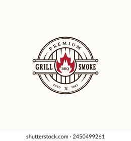 Antiguas BBQ Grill, diseño de logotipo de sello de barbacoa