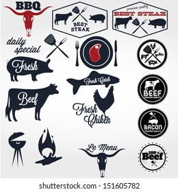 Vintage BBQ Grill elements, typographical Design