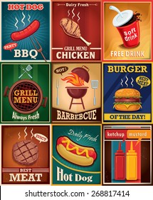 Vintage BBQ grill poster design set