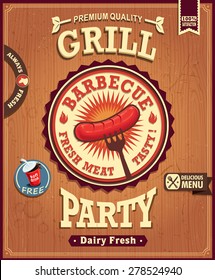 Vintage BBQ hot dog sausage poster design