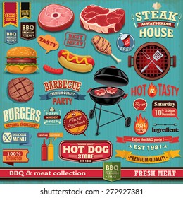 Vintage BBQ meat poster design element 