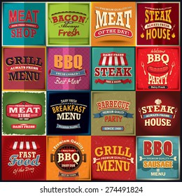 Vintage BBQ meat poster design set