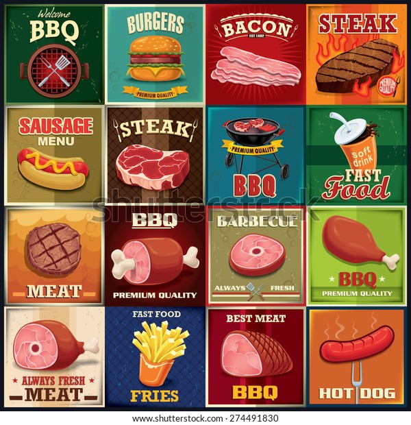 Vintage Bbq Meat Poster Design Set Stock Vector (Royalty Free ...