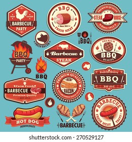 Vintage BBQ Party Label Design Set