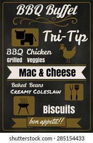 Vintage BBQ party menu poster design with  meat, beef. chicken