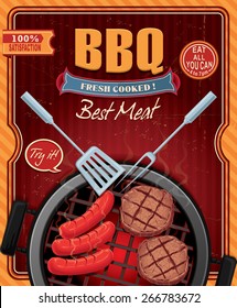 Vintage BBQ poster design with sausage & meat