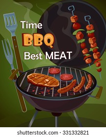 Vintage Bbq Poster Tasty Meat Sausages Stock Vector (Royalty Free ...