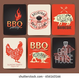 Vintage BBQ set banner. Barbeque label. Vector EPS10. Grunge effects can be easily removed.