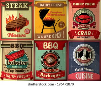Vintage BBQ Steak Poster Design Set