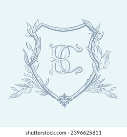 Diseño del escudo de bodas inicial de BC. Ilustración vectorial de diseño de cresta de símbolo Fleur de lis.