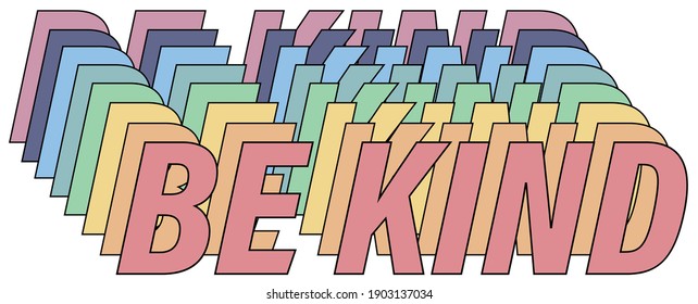 Vintage be kind slogan illustration with pastel colors rainbow - Retro groovy hippie text vector print for girl and kids tee t shirt or sticker