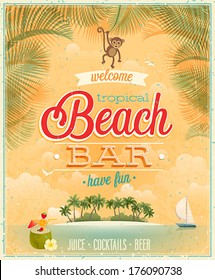 Vintage Beach Bar Poster. Vektorhintergrund.