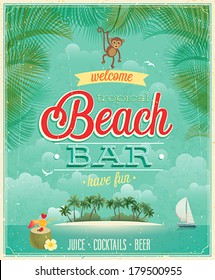 Vintage Beach Bar Poster. Vector Background.