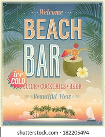 Vintage Beach Bar Poster. Vector Background.