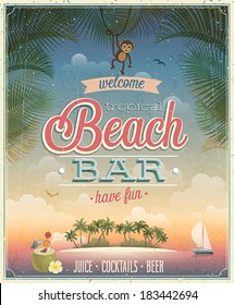 Vintage Beach Bar Poster. Vector Background.