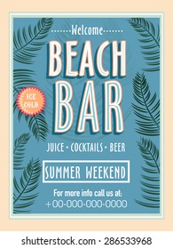 Vintage Beach Bar template, banner or flyer design for summer weekend.