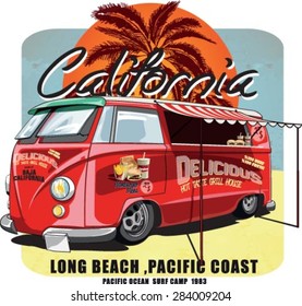 vintage beach bus restaurant print