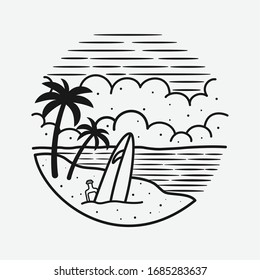 vintage beach line art vector art. isolated vector. 