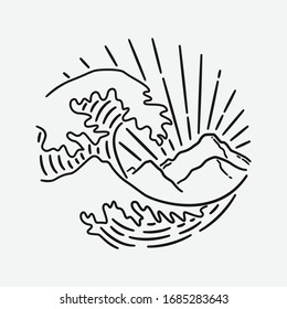 vintage beach line art vector art. isolated vector. 