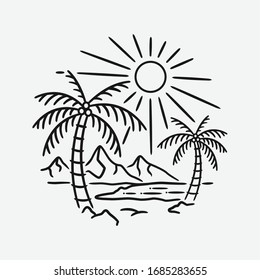 vintage beach line art vector art. isolated vector. 