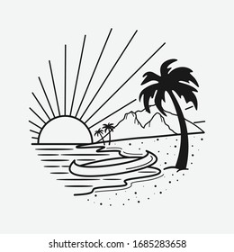 vintage beach line art vector art. isolated vector. 