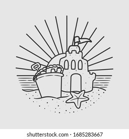 vintage beach line art vector art. isolated vector. 
