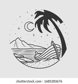 vintage beach line art vector art. isolated vector. 