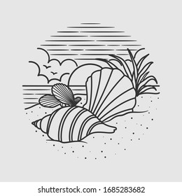 vintage beach line art vector art. isolated vector. 