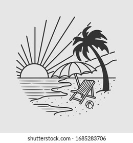 vintage beach line art vector art. isolated vector. 