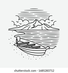 vintage beach line art vector art. isolated vector. 