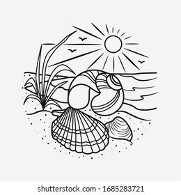 vintage beach line art vector art. isolated vector. 