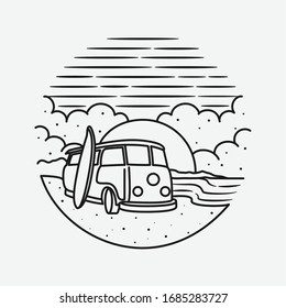 vintage beach line art vector art. isolated vector. 