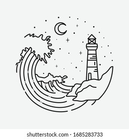 vintage beach line art vector art. isolated vector. 