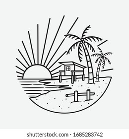 vintage beach line art vector art. isolated vector. 