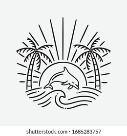 vintage beach line art vector art. isolated vector. 