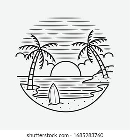 vintage beach line art vector art. isolated vector. 