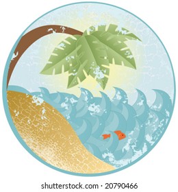 Vintage beach scene, vector