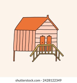 Vintage Beach Surf House. Vector retro hand drawn groovy illustration posters t-shirts and stickers