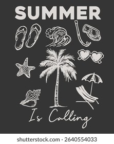 Vintage Beach Vector, Summer tropical women's, girls Retro T-shirt Design, summer vibes hand draw, summer slogan with beach elements illustration print design.
